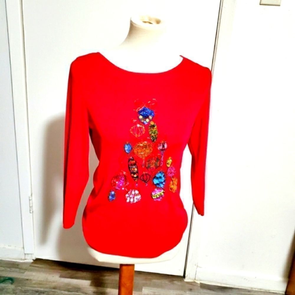 Lucia Burns Red Christmas Top Size Small